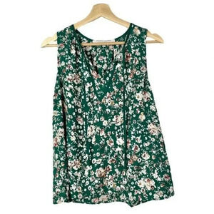 Collective Concepts Green Erica Floral V-Neck Tank Top M